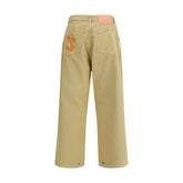 Beige Cotton Casual Pants